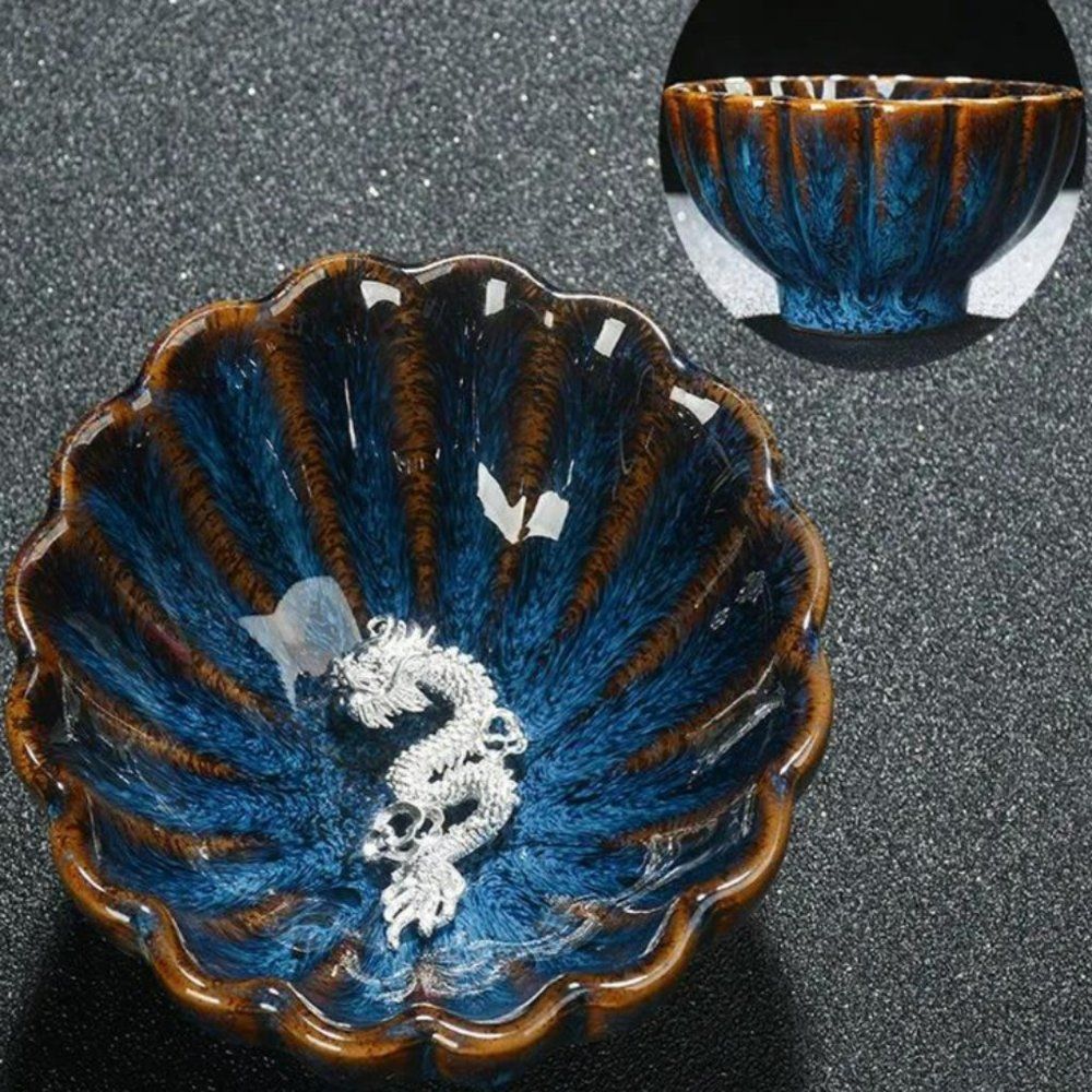 Golden Peacock Glazed Gradient Tea Cup - Picture 10 of 10